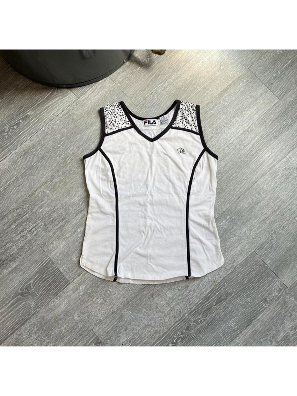 White / Black Vintage 90’s FILA Y2K Tank Top Shirt W/ Polka Dot Details